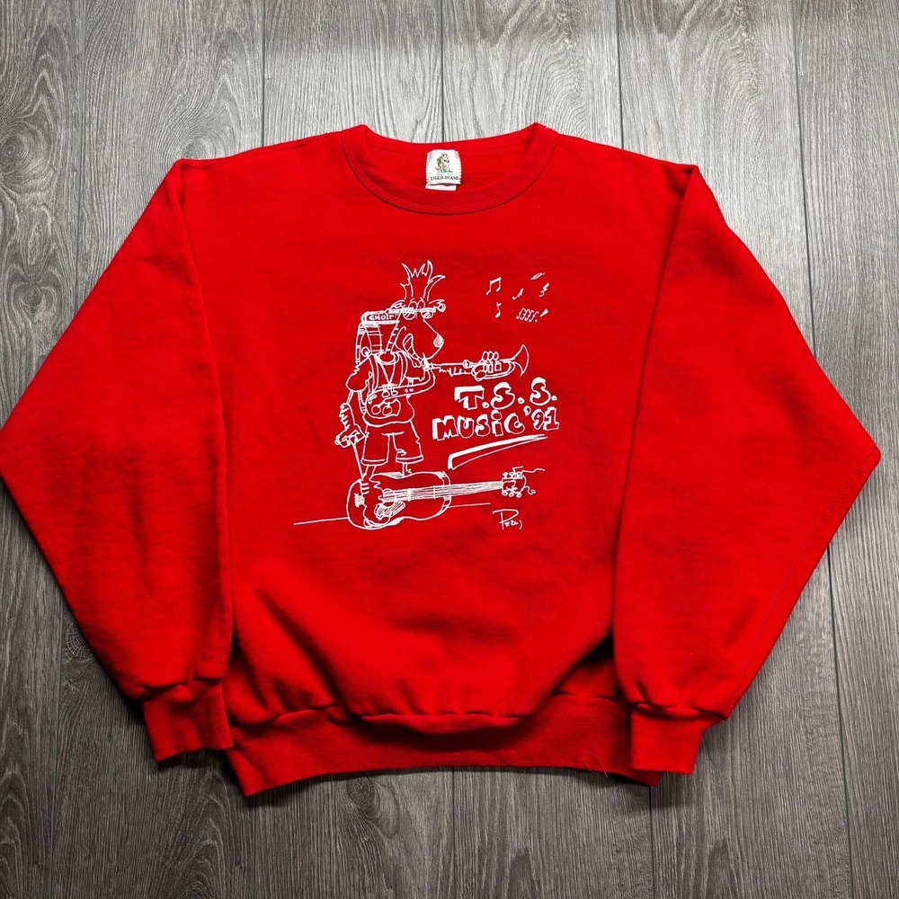 Vintage Tiger Brand TSS Music 91 Red Sweatshirt Mens XL Be Back N 5 Graphic 90s